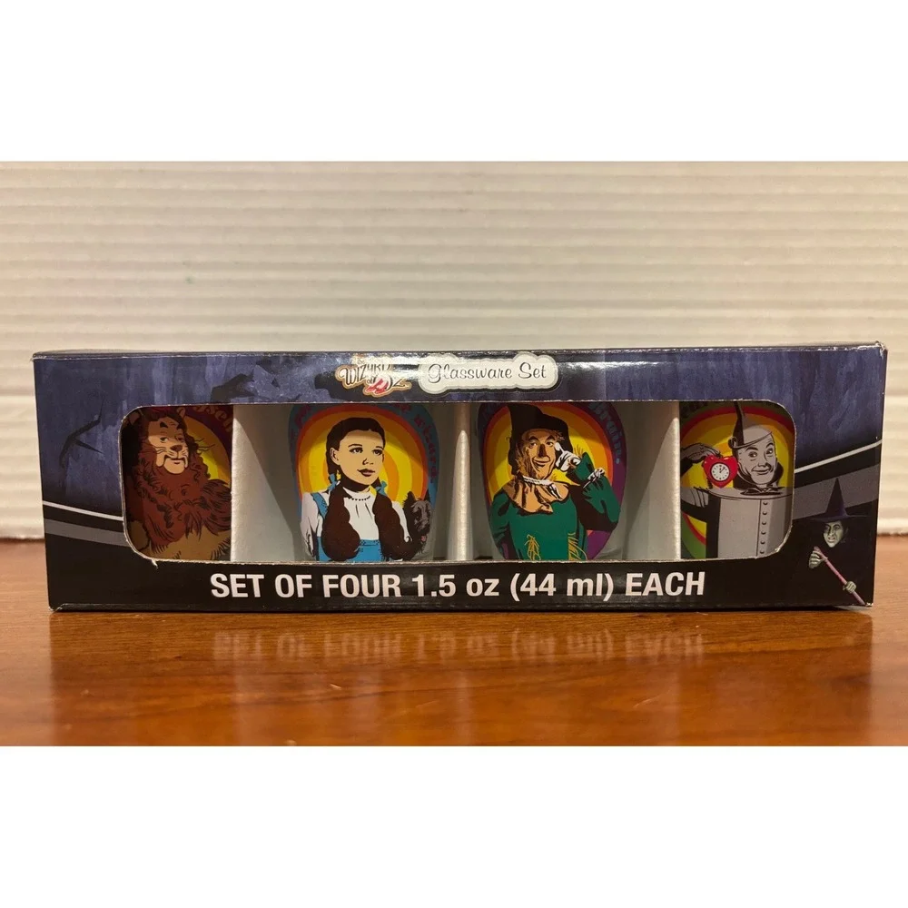 Wizard of Oz Shot Glass Set of 4 Silver Buffalo 1.5oz Dorothy Tin Man Scarecrow